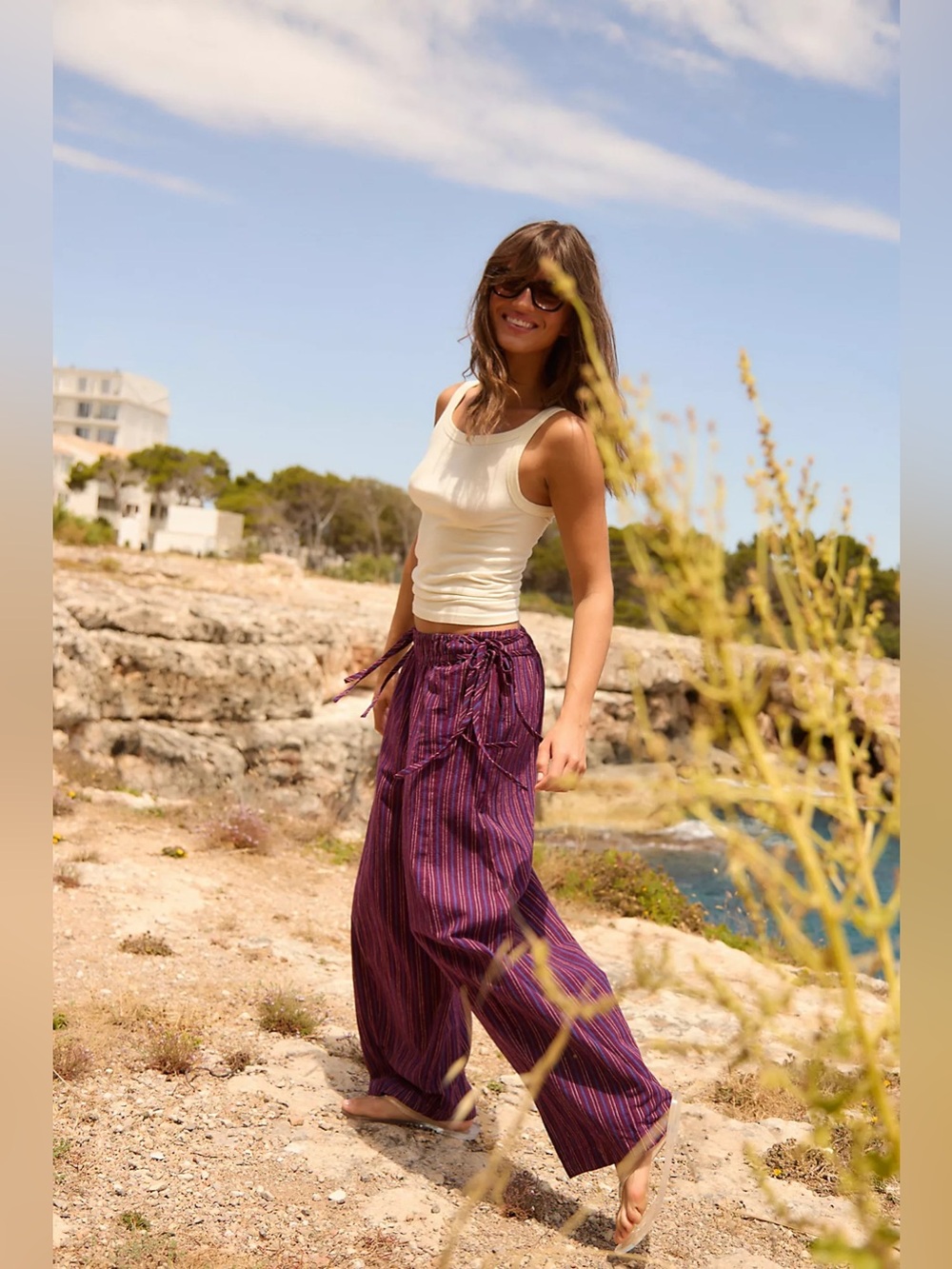 Free People - Free EST - Sun Dazed Cotton-Linen Striped Pants -IR
